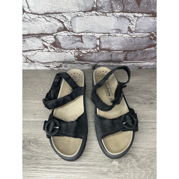 Mobils Mephisto Black Synthetic Ankle Strap Wedge Sandals Women Sz 39EU/8.5M US - Picture 2 of 16